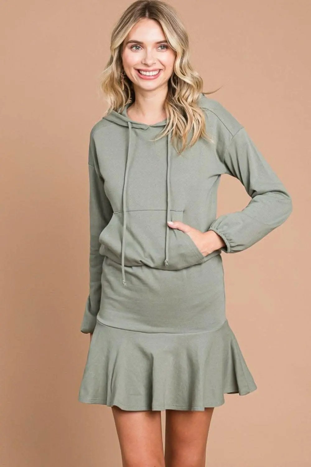 Culture Code Chic Drawstring Hooded Mini Dress with Dropped Shoulder - Love Salve